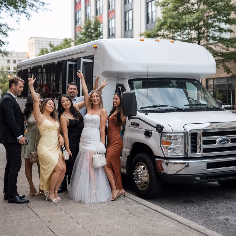 Black Mercedes Sprinter van staged for an Raleigh Bachelor & Bachelorette Transportation group