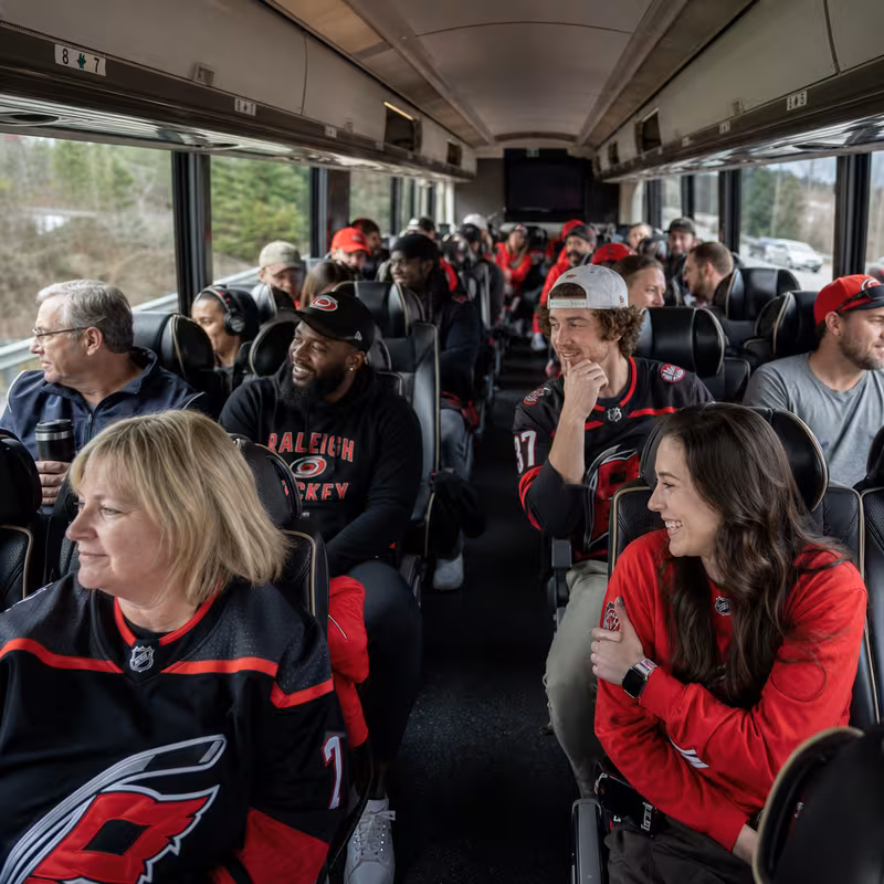 Passenger seating aboard a Raleigh party bus rental