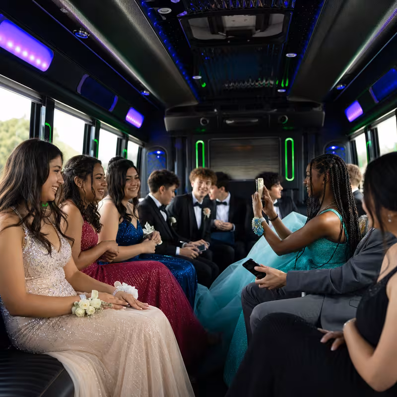 Black Mercedes Sprinter van staged for an Raleigh Prom & Homecoming Transportation group