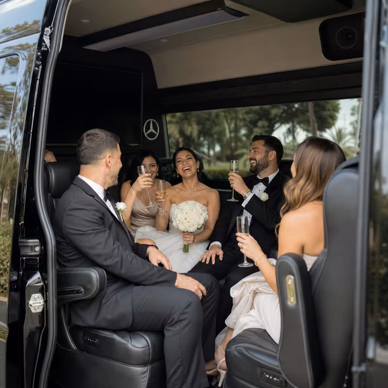 Black Mercedes Sprinter van staged for an Raleigh Wedding Transportation group